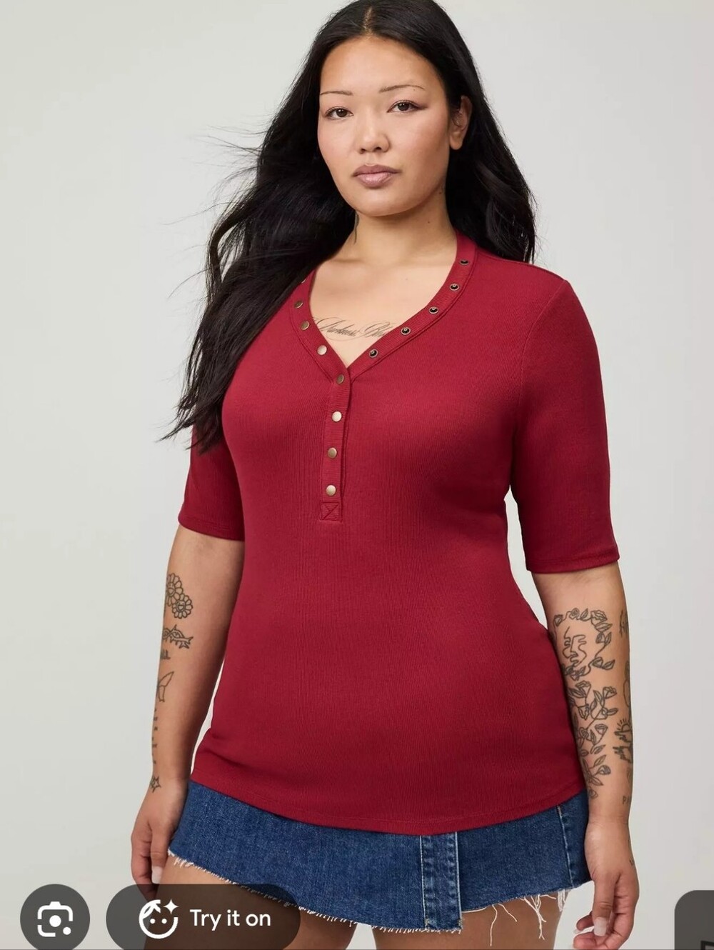 torrid Ribbed Henley Rust Red V-Neck Button Accent Short Sleeve Top 2x